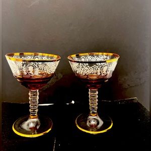 Vintage Cameo ruby flashed martini glasses c1930s